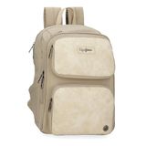 Pepe Jeans Jana Bags Rugzak voor laptop, 33,8 cm, beige, 25 x 37 x 10 cm, polyester en PU, 9,25 l, Beige, Eén maat, laptop rugzak