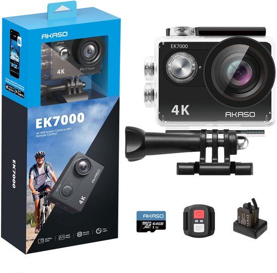 AKASO EK7000 Action Camera 4K - Waterdicht 30m - Zwart + 64GB SD-kaart