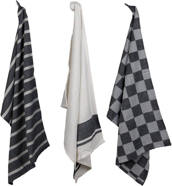 Cosy & Trendy Stoff Keukenhanddoek Black Chambray Set3 50x70cm