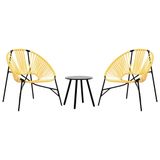 vidaXL Set tuinstoelen 3-delig poly rattan zwart en geel