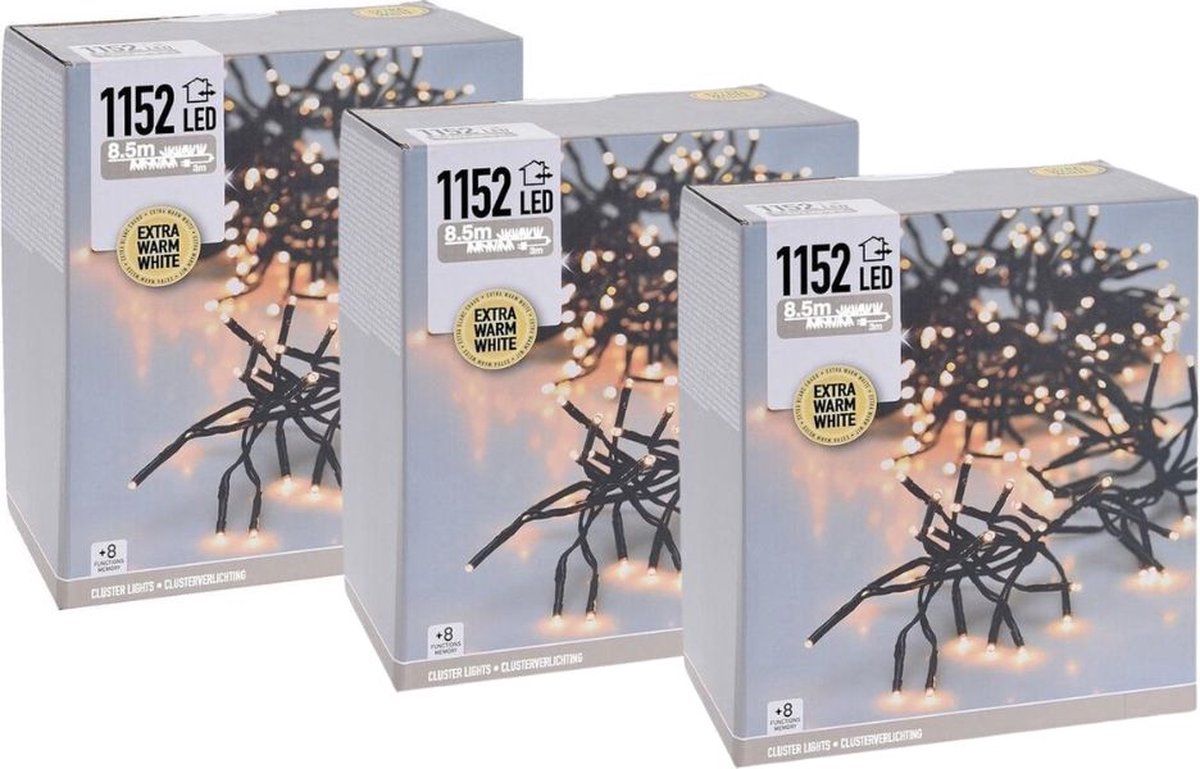 WAYS. Kerstverlichting - Clusterverlichting - 3 stuks - 1152 LED's - 8.5 meter - Warm wit - Met app-bediening