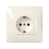 Ivoorkleurige Schuko-basis voor elektrische installatie, compatibel met standaard stopcontacten, ideaal voor thuis en op kantoor.