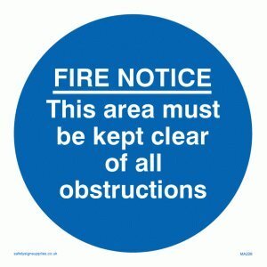 Viking Signs Viking Signs MA228-S10-3M "Fire Notice This Area must be Keep Clear Of All Obstructions" Sign, 3 mm Plastic Rigid, 100 mm H x 100 mm W