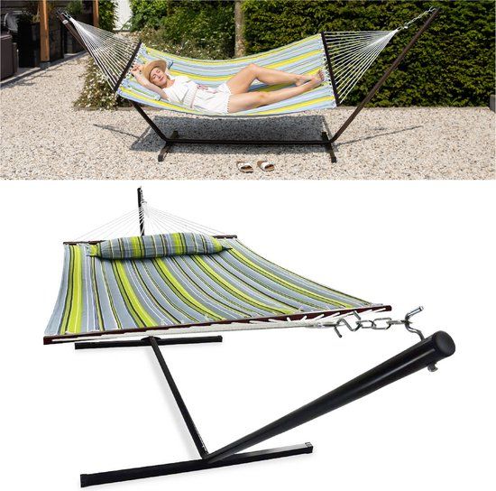 Vita5 hangmat met standaard - 2 personen - 200kg - 190x140cm - donkerblauw/donkergroen