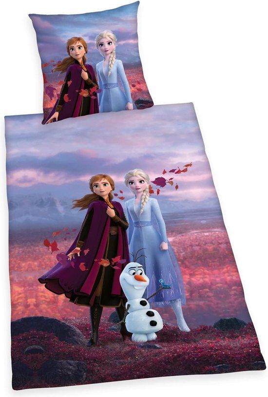Herding Disney Frozen 2 Dekbedovertrek Eenpersoons Kinderdekbedovertrek 140 x 200 + 70 x 90 cm Katoen Paars Blauw