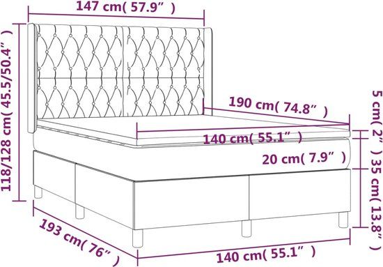 vidaXL Boxspring Bed - 140x190 cm - Zwart - Stof