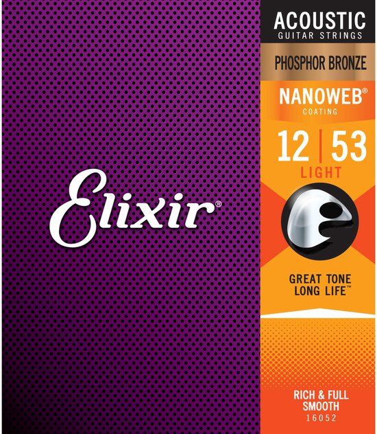 Elixir 16052 | Akoestische Gitaar Snaren | Phosphor Bronze Nanoweb Light 12-53 | 1 paar