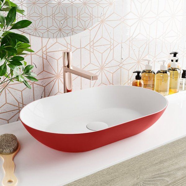 Mondiaz Onni waskom 55x35x10cm ovaal opbouw Solid Surface Fire/Talc
