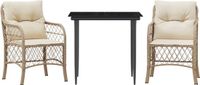 vidaXL 3-delige Bistroset met Kussens Poly Rattan Beige