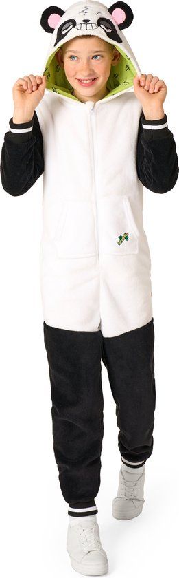 OppoSuits Panda Onesie Kids - Unisex - Panda Fleece Jumpsuit - Dieren Verkleedpak - Zwart/Wit - Maat: XL