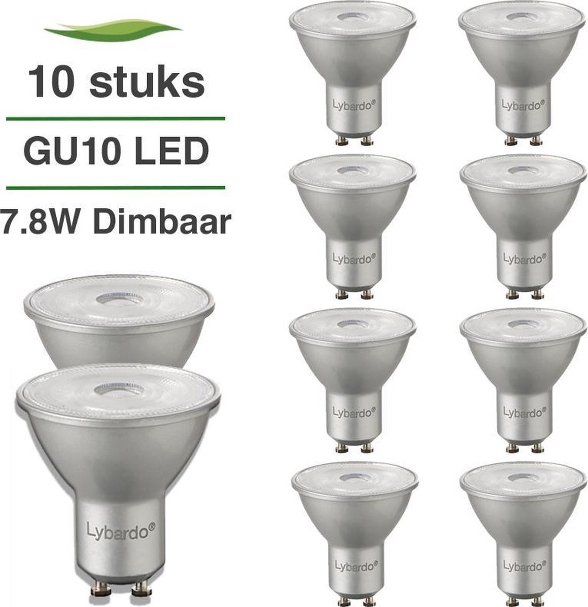 Lybardo 10 stuks ITEC LED GU10 7.8W 3000K Modern Warm 540 lumen Dimbaar