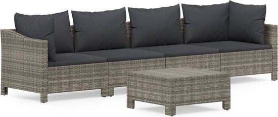 vidaXL 5-delige Loungeset met kussens poly rattan grijs