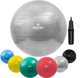Matchu Sports Fitnessbal - Pilates Bal - Anti Burst - Zwangerschapsbal - Gymbal - Zitbal - Inclusief pomp - Ø 65cm – Zilver – 300 KG Belastbaar