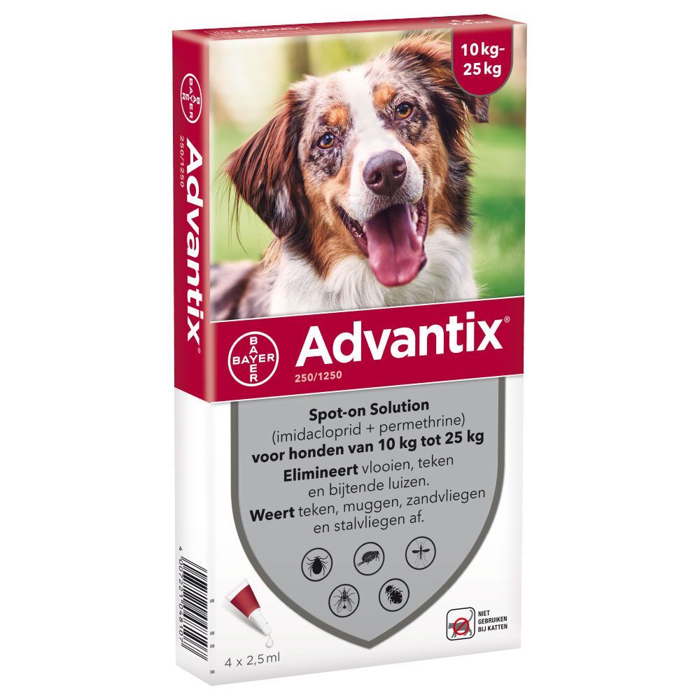 Advantix Â 250/1250 Spot-on Solution voor honden 4 Pipettenx2 5ml