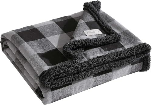Eddie Bauer - Deken, superzacht omkeerbaar sherpa en geborsteld fleece beddengoed, plaids voor op de bank, ideaal om te loungen (cabine geruit grijs)