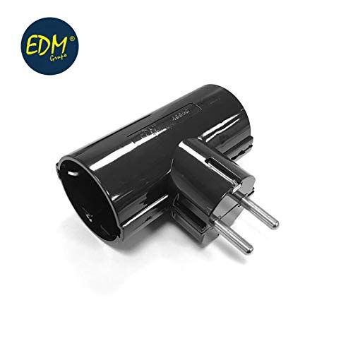 EDM E40058 dubbele stekker, zwart, blister met bakeliet, T/Tl 16 A, zwart, 250 V