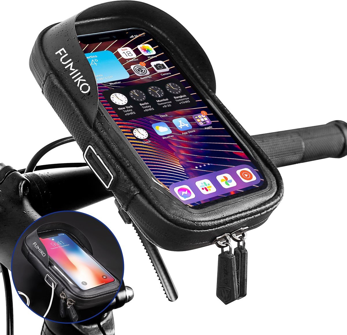 FUMIKO Telefoonhouder Fiets Waterdicht - Met 360 graden rotatie - Gsm Houder Scooter/ Motor - Zwart