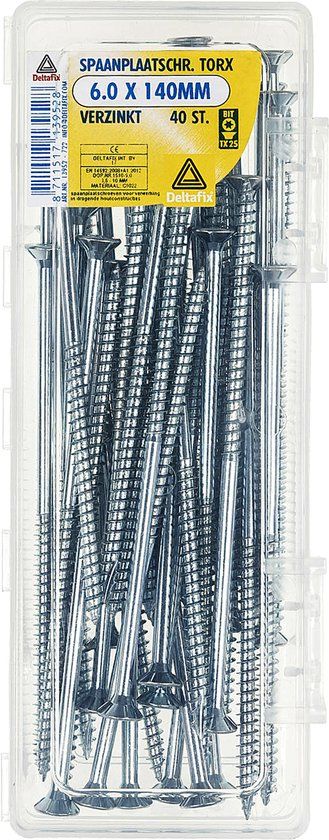Deltafix Spaanplaatschroef Platkop Torx Verzinkt 6.0 x 140mm 40 Stuks