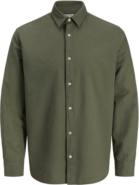 JACK&JONES JJEBREEZE LINEN BLEND SHIRT L/S SN Heren Overhemden Lange Mouw Katoen Linnen Regular Fit Casual Dusty Olive L