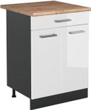 Vicco Keukenonderkast R-Line, Wit Hoogglans/Antraciet, 60 cm met lade goudkleurig eiken werkblad