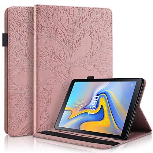 AsWant Galaxy Tab A 10.5 Inch 2018 Case Reliëf Boom PU Lederen Flip Cover Portemonnee Kaartsleuf Case Stand Functie Pen Houder Tablet Case Voor Samsung Galaxy Tab A 10.5" 2018 SM-T590/SM-T595 Rose Goud