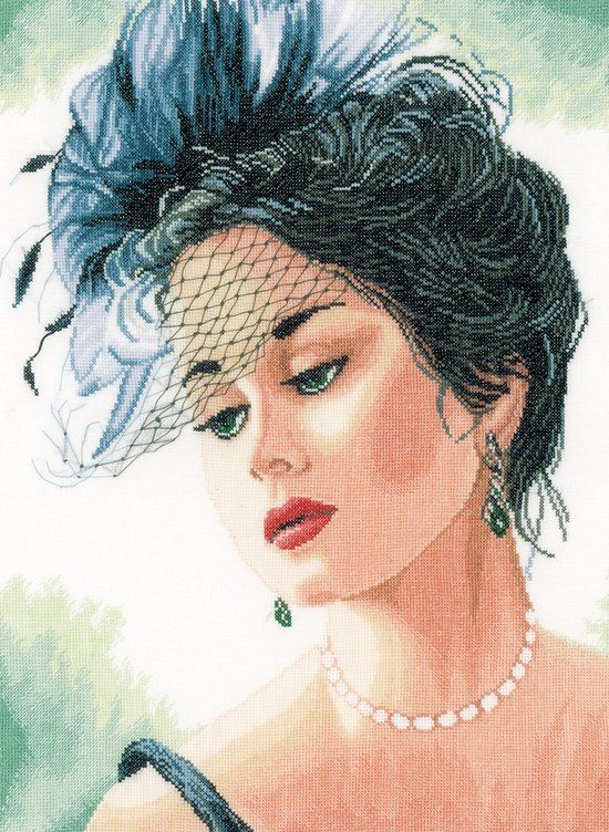 Lanarte Borduurpakket - Dame met hoedje - 33 x 44cm