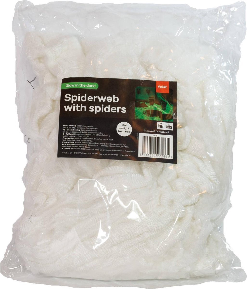 Folat Spinnenweb Glow In The Dark 500 Gram Polyester Wit