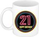 Bellatio Decorations Mok / Beker - Happy Birthday 21 Jaar - Neon - Roze - Keramiek - 300 ml