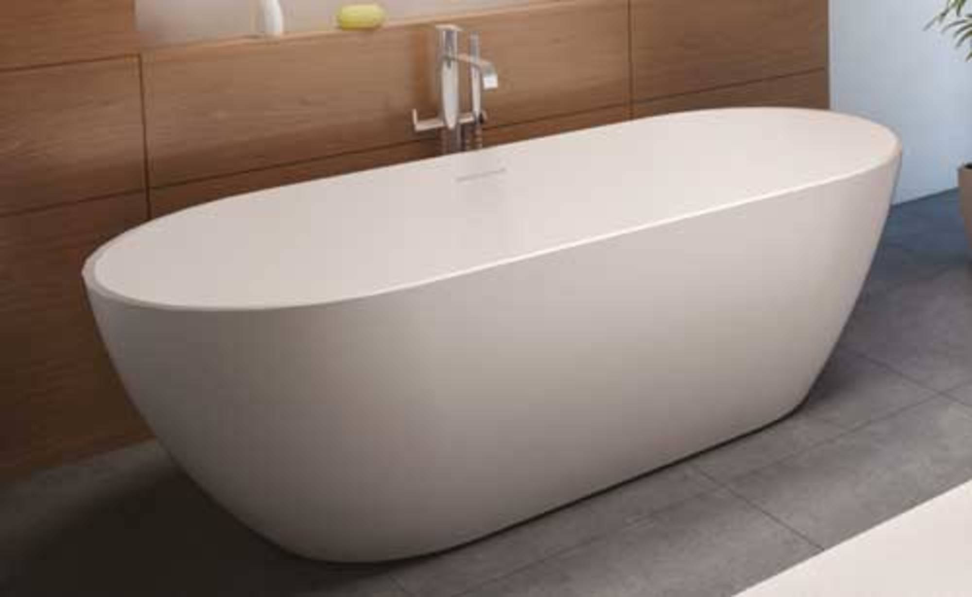 RIHO Bilbao bad solid surface ovaal vrijstaand inclusief waste en overloop exclusief sifon kleur geheel wit 170x80cm