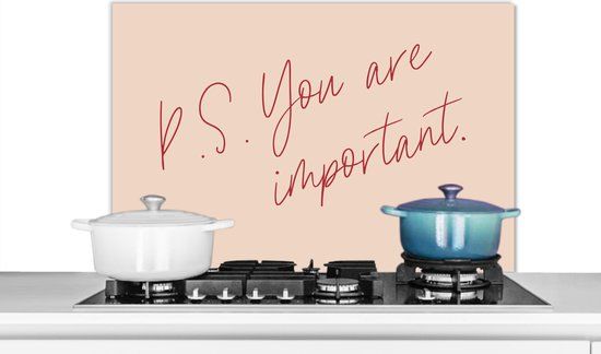 KitchenYeah Spatscherm keuken - Quotes - You are important - Pastel - Design - 80x55 cm - Aluminium
