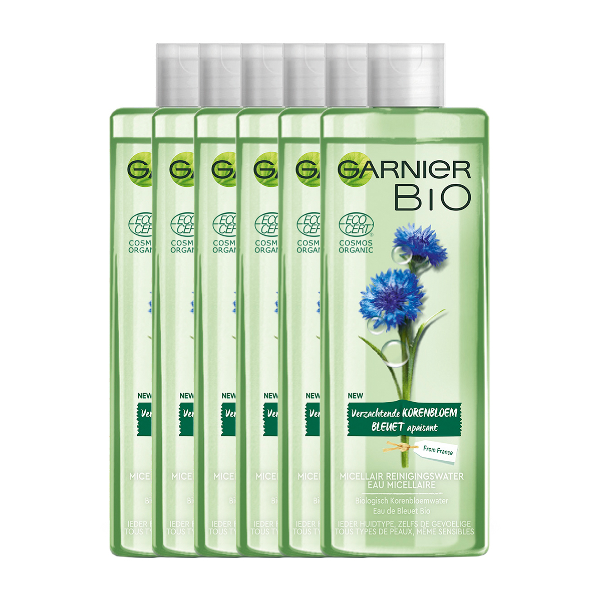 Garnier Skinactive Face Bio Micellair Reinigingswater met Verzachtende Korenbloem - 6 x 400 ml - Voordeelverpakking Micellair Water voor ieder huidtype