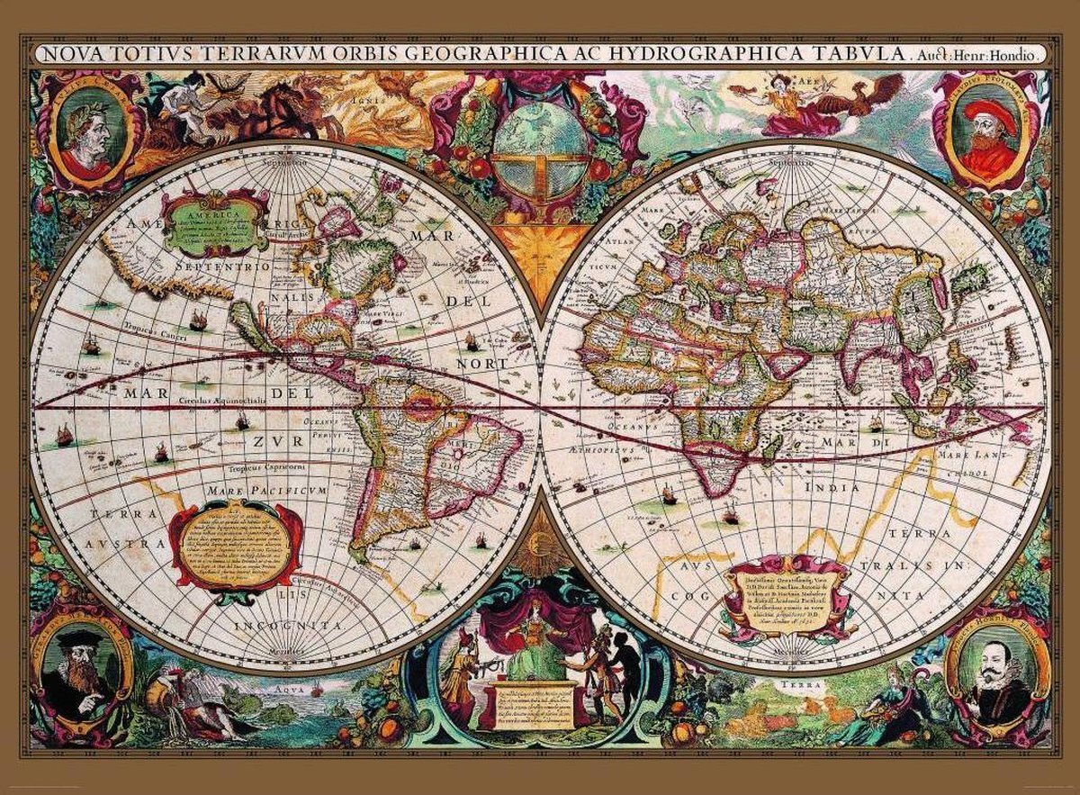 Fotobehang Antique Map - 232 x 315 cm - Multi