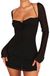 Zebaexf Damesjurk van netstof, lange pofmouwen, mini-jurk, nauwsluitend, schattige hals, feestmini-jurk voor dames