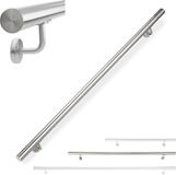Relaxdays Trapleuning - 150 cm - RVS - Ø 42 mm - Met houders - Zilver
