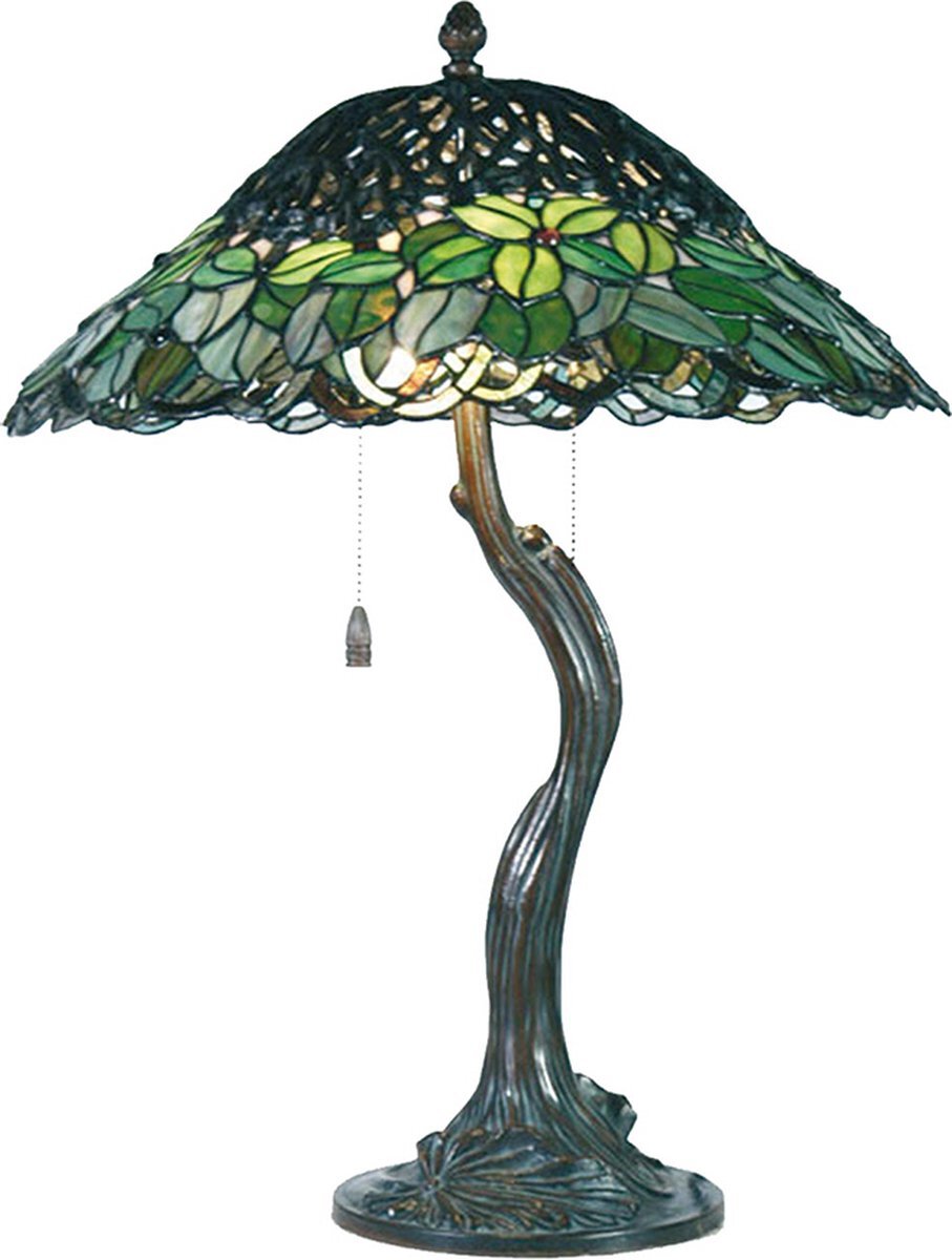 HAES deco - Tiffany Tafellamp Ø 47x58 cm Groen Glas Tiffany Bureaulamp Tiffany Lampen Glas in Lood