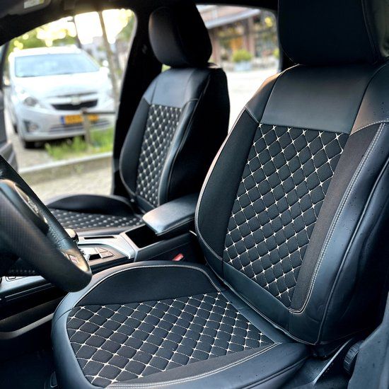 Auto Interieur Meester Autostoelhoezen Leer Universeel - Set van 13 Stuks - Zwart/goud-naad