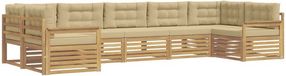 vidaXL - Ensemble de salon d'angle - 7 places assises - Blanc et Beige - Bois d'acacia massif
