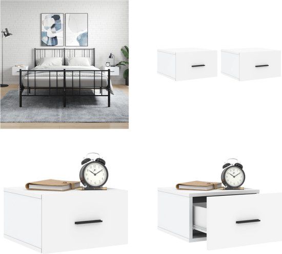 vidaXL Nachtkastjes - Set van 2 - Wandgemonteerd - Wit