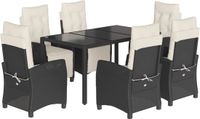 vidaXL 7-delige Tuinset met kussens, polyrattan, zwart