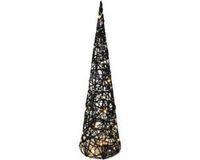 Gerimport Verlicht kerstfiguur - kegel/piramide kerstboom - zwart - rotan - 80 cm