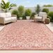 Tapis vintage, adapté pour intérieur et extérieur, 240x300 cm, rouge/beige, facile d'entretien