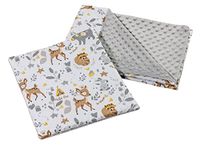 Medi Partners Babydeken met kussen, 100% katoen, Minky, kinderdeken, 55 x 75 cm + 35 x 30 cm, multifunctioneel, voor kinderwagen, babyzitje, wieg (hert met minkygrijs)