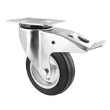 WAGNER Soft zwenkwiel - diameter 100 mm, bouwhoogte 125 mm, stalen velg verzinkt, massief rubber, eststeller & schroefplaat 85 x 105 mm, draagkracht 70 kg - 04710401