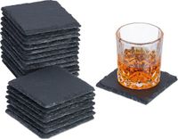Merkloos Relaxdays Leisteen Onderzetters - Set van 20 - Vierkant - 10 x 10 cm - Antraciet
