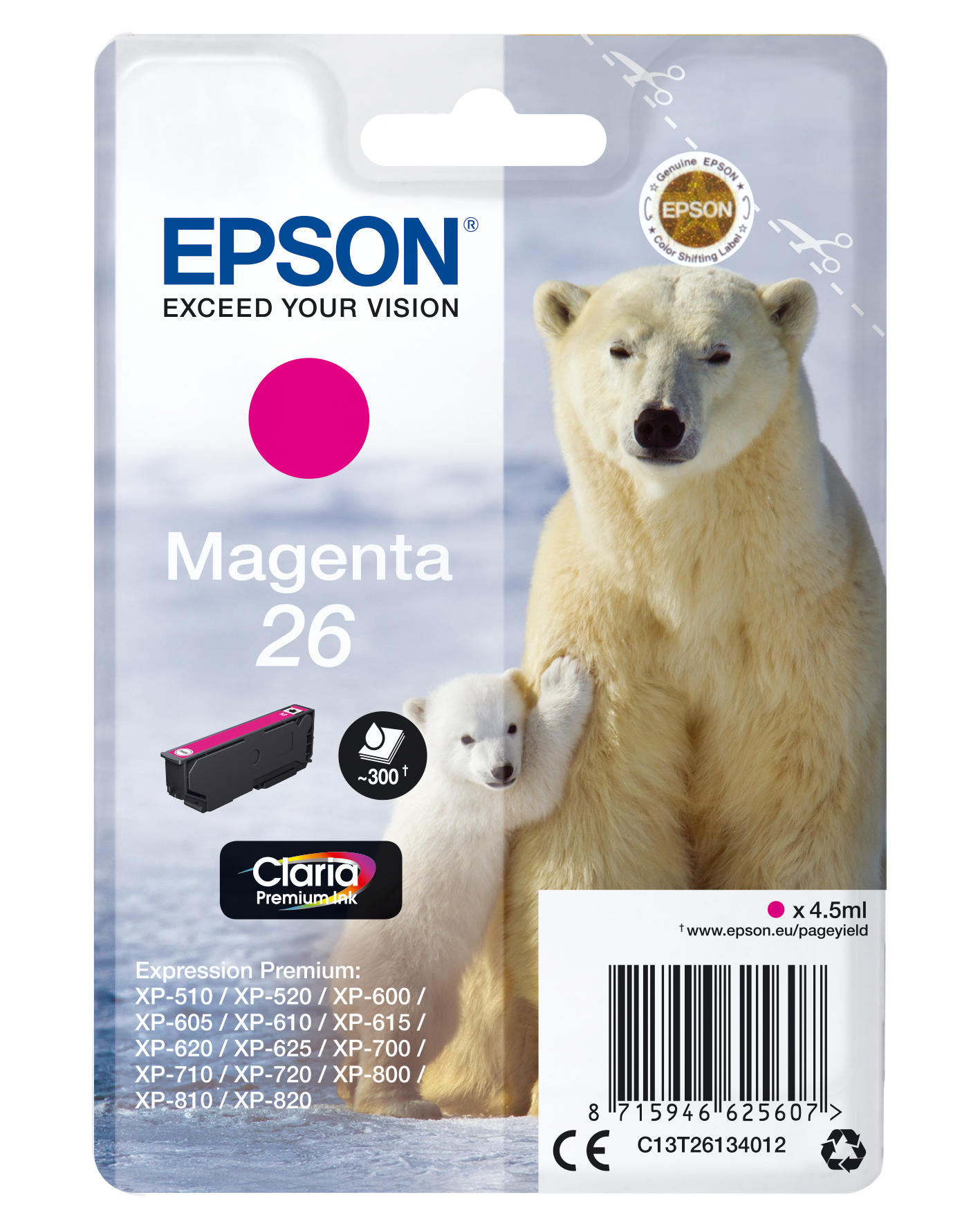 Epson 26 Magenta Claria Premium Ink Cartridge - C13T26134022