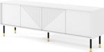 Homlando meuble TV WOODY BLANC, 4 tiroirs, 180 cm, blanc, mat - façades fraisées en MDF - meuble TV sur pieds