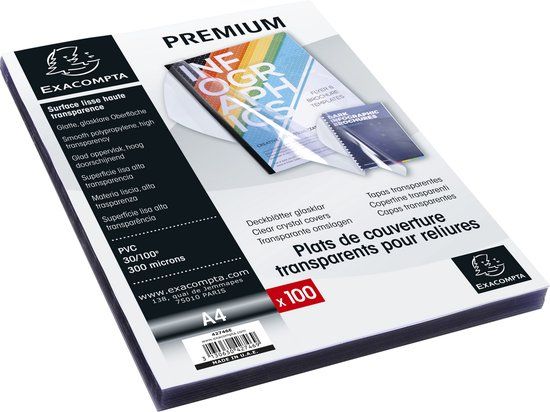 Exacompta Doos 100 transparante PVC kaft 30/100e voor inbinding - A4 - Transparant - 42746E