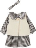 Vertbaudet 3-delige set baby ruitjesjurk + gilet + haarband
