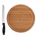 ZELLER Planche à découper ronde en bambou 25 cm avec rainure à jus, incluant couteau à pain en inox 33 cm