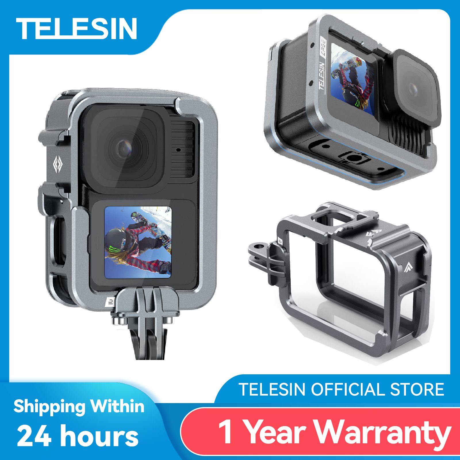 TELESIN Aluminium Frame Case for GoPro Hero 9 10 11 12 13 - Vertical Shooting - Lightweight